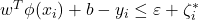  w^T \phi(x_i) + b - y_i \leq \varepsilon + \zeta_i^* 