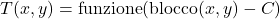  T(x, y) = \text{{funzione}}(\text{{blocco}}(x, y) - C) 