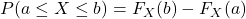  P(a \leq X \leq b) = F_X(b) - F_X(a)